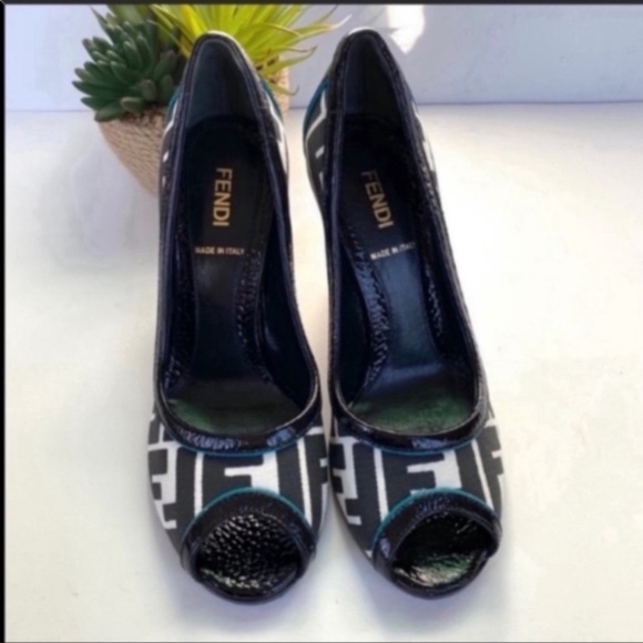 Fendi Zucca Print Peep-Toe Pumps